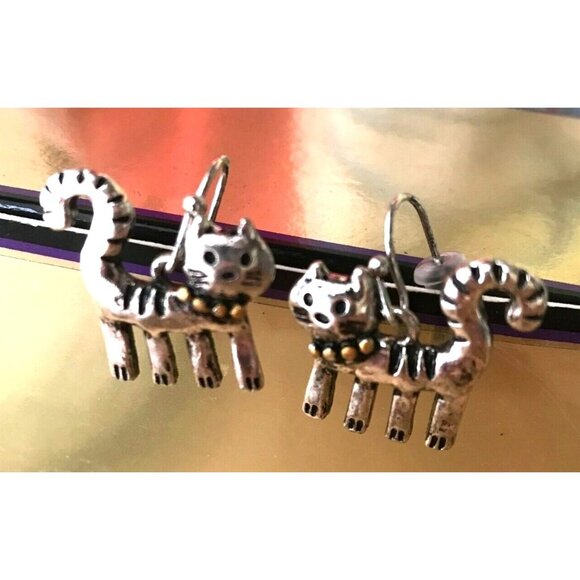 Cat Earrings Handmade Metal Kitty Lover Birthday Gift Hypoallergenic Hoo… - Picture 6 of 7